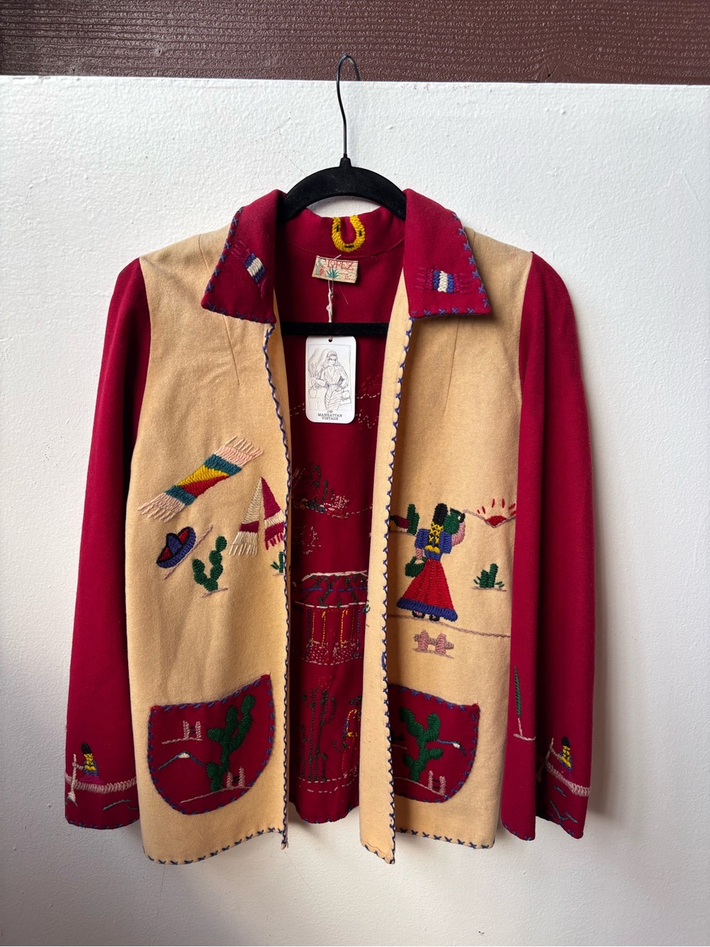 1960s MEXICAN souvenir Embroidered Jacket & Coat - Red and Tan